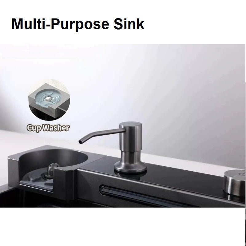 304 Stainless Steel Waterfall Kitchen Sink with Glass Rinser