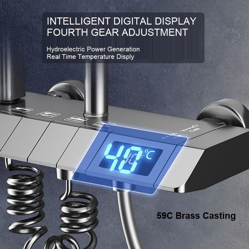 Thermostatic Rainfall Shower Set with Digital Display - Geobella