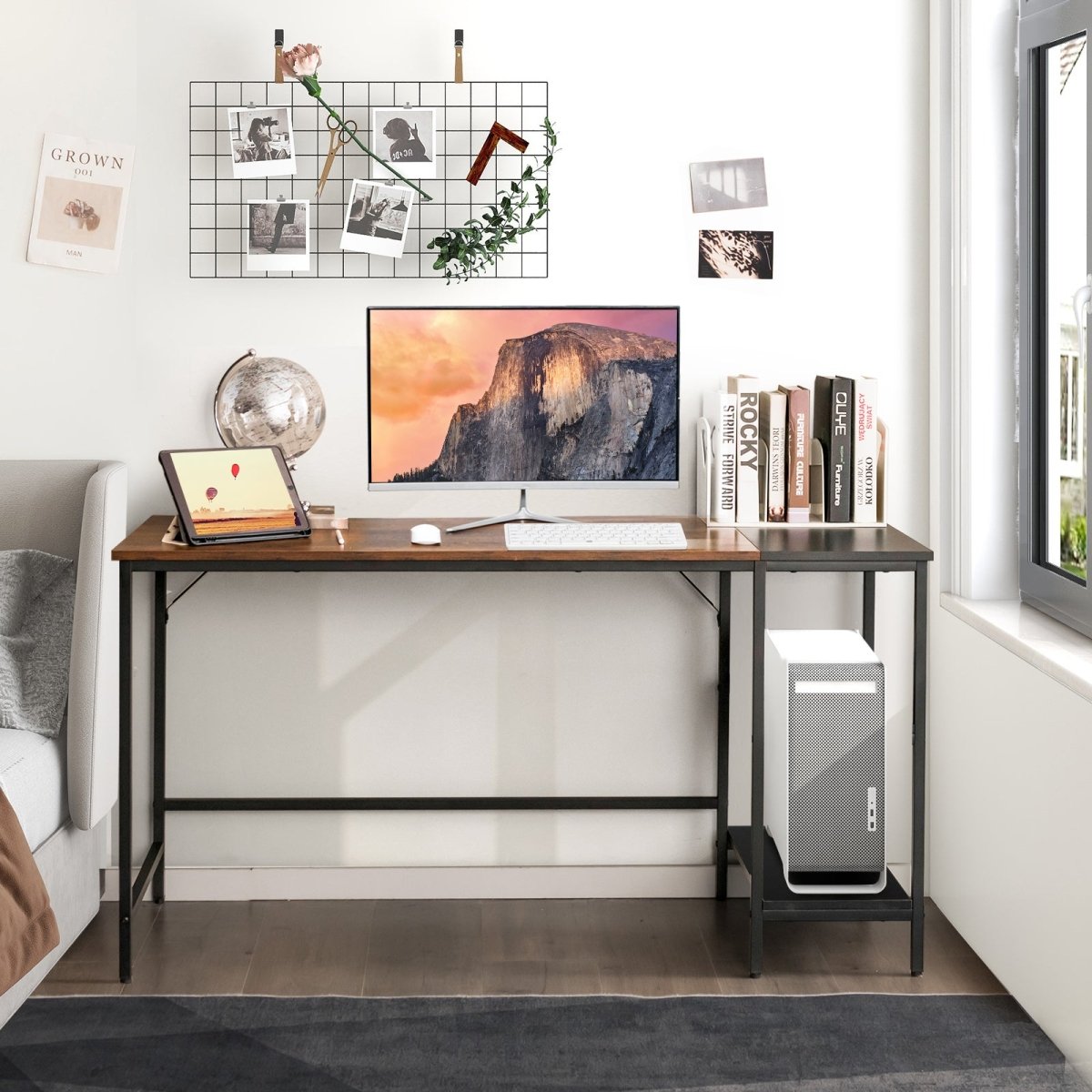 Sturdy Industrial Computer Desk with Shelves, 1.4m, Vintage Oak