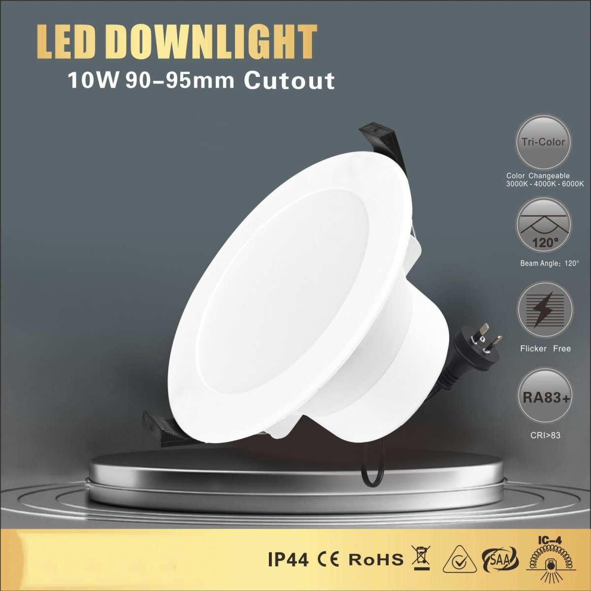 Tri-Color 10W LED Downlight Kit 90mm Non-Dim – 1PCS