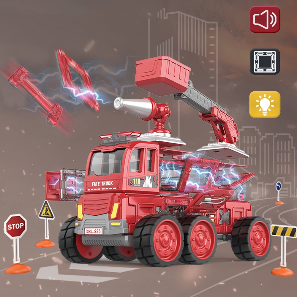 DIY Magnetic Fire Truck with Music & Lights, Red - DanBaoLe