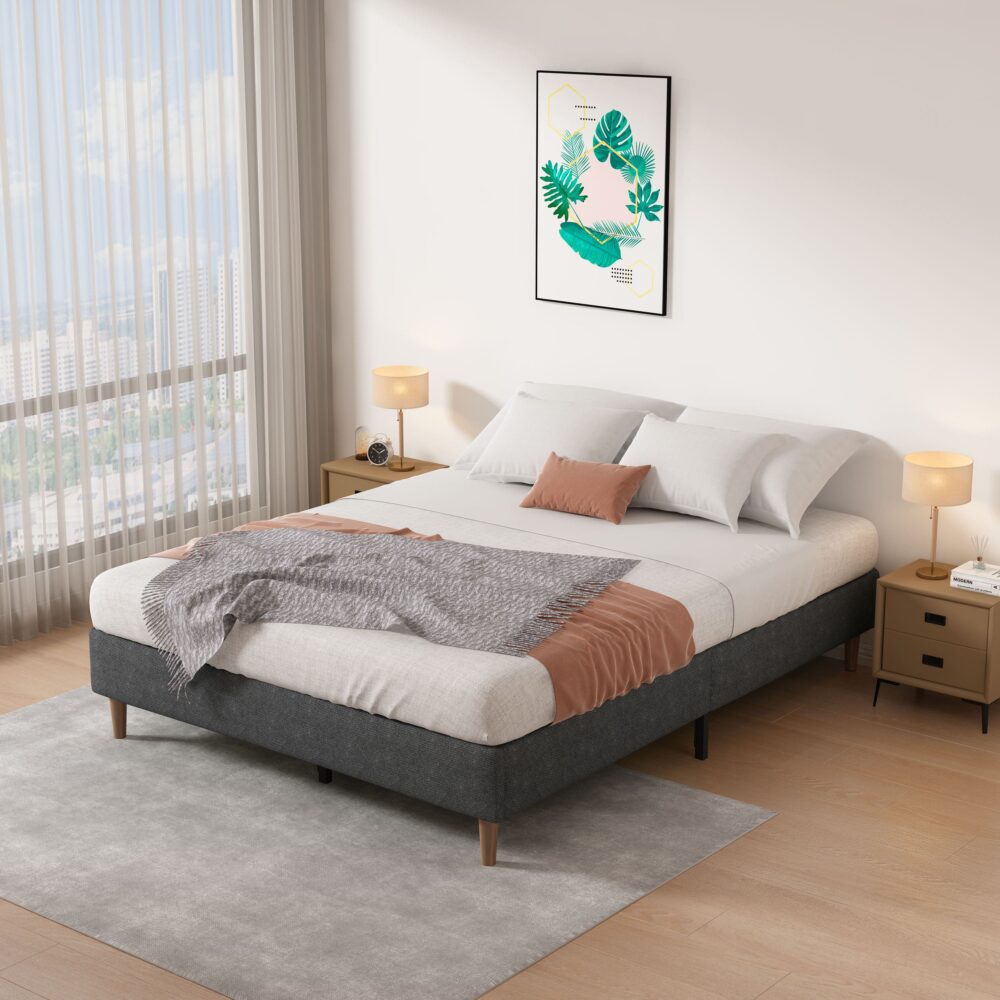 Bed Frame Mattress Foundation Dark Grey – Queen