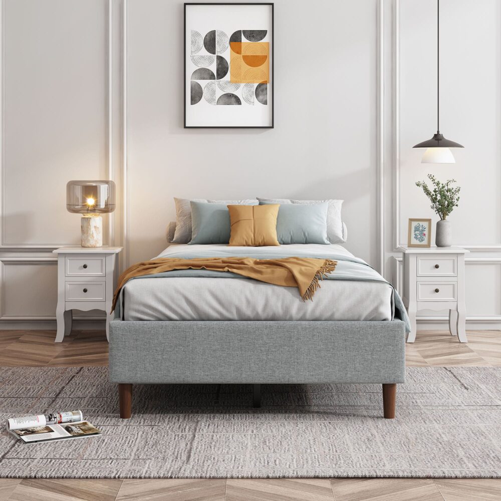 Bedframe with Wooden Slats Light Grey – Double