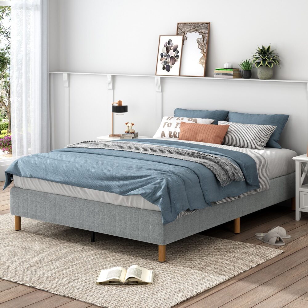 Metal Bedframe Mattress Foundation Light Grey – Double
