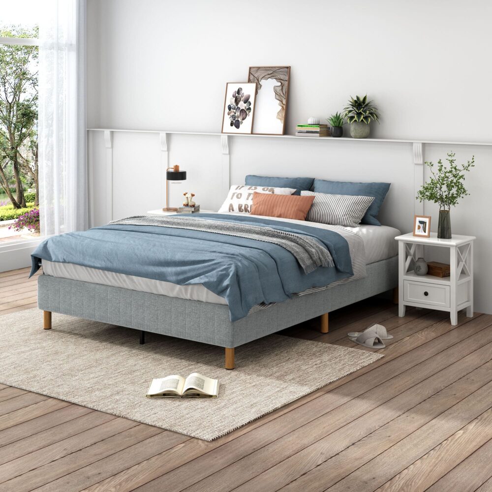 Metal Bedframe Mattress Foundation Light Grey – Double