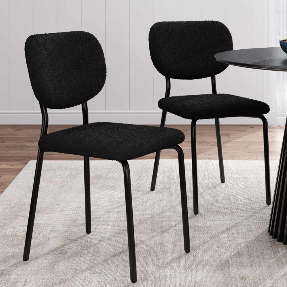 Charcoal Teddy Fabric Armless Dining Chairs Set of 2