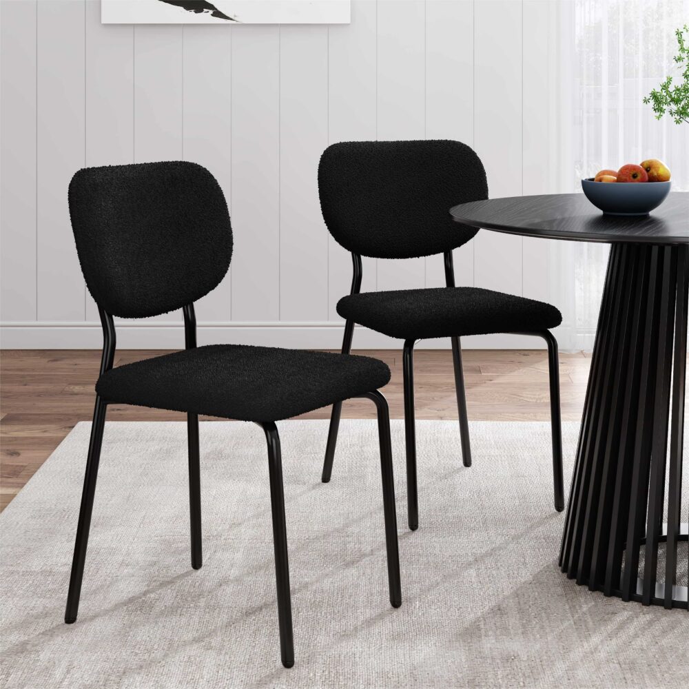 Charcoal Teddy Fabric Armless Dining Chairs Set of 2