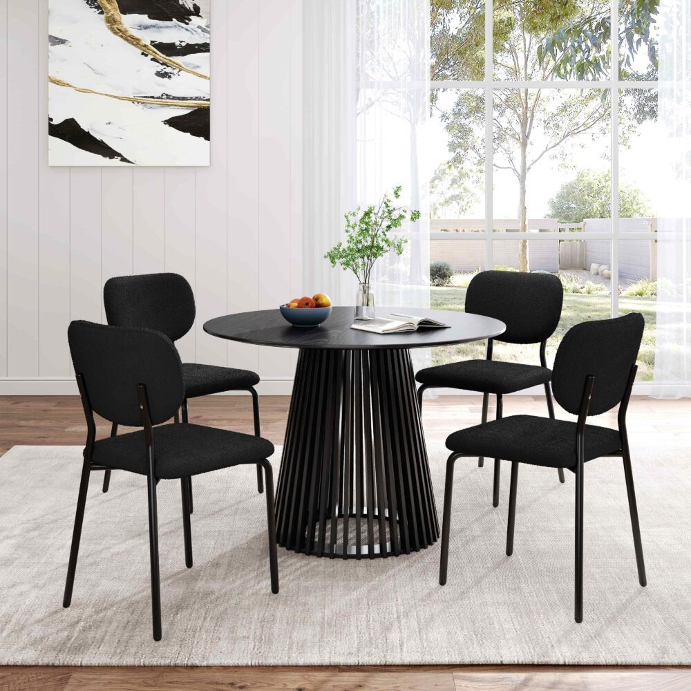 Charcoal Teddy Fabric Armless Dining Chairs Set of 2