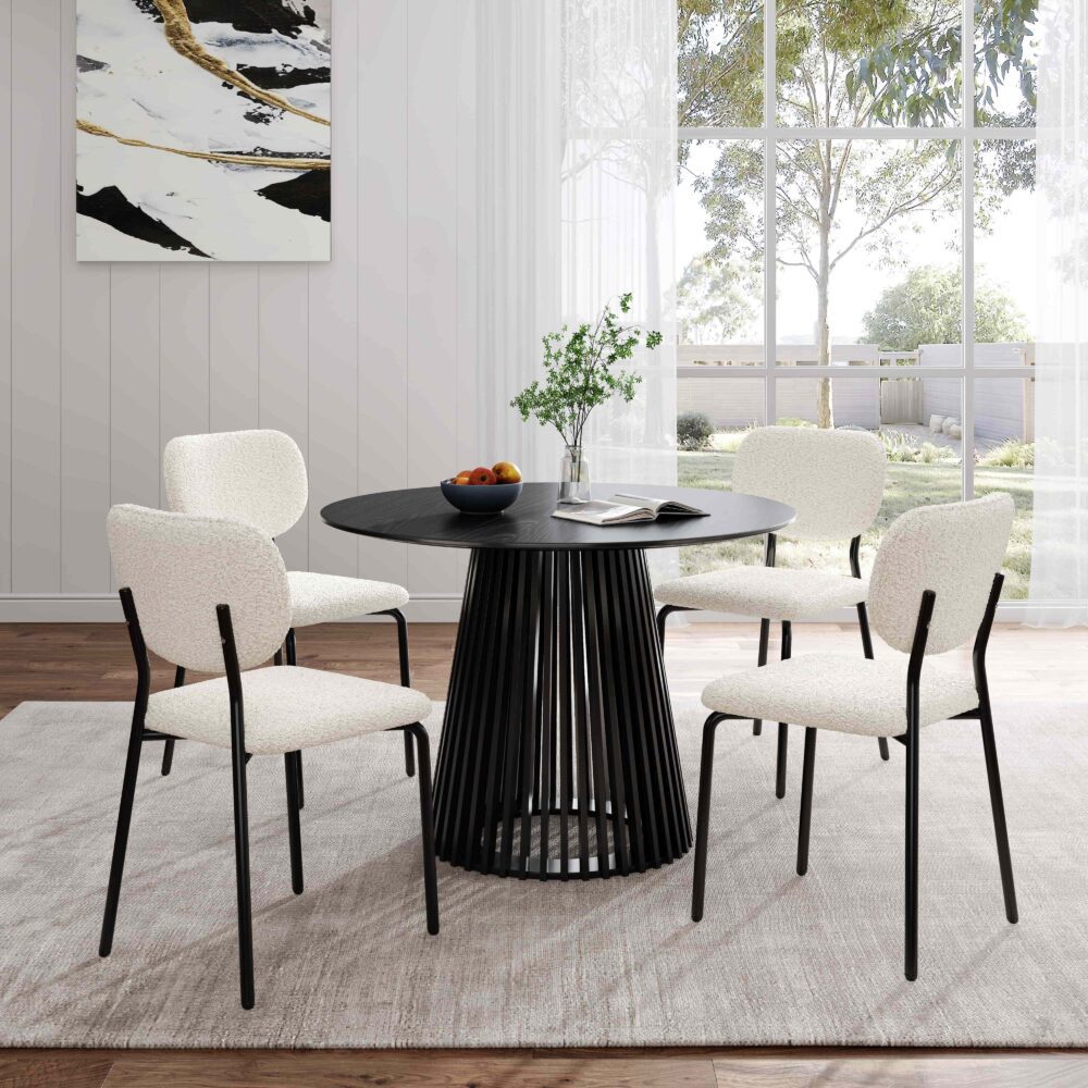 Soft White Teddy Fabric Dining Chair Set with Steel Legs