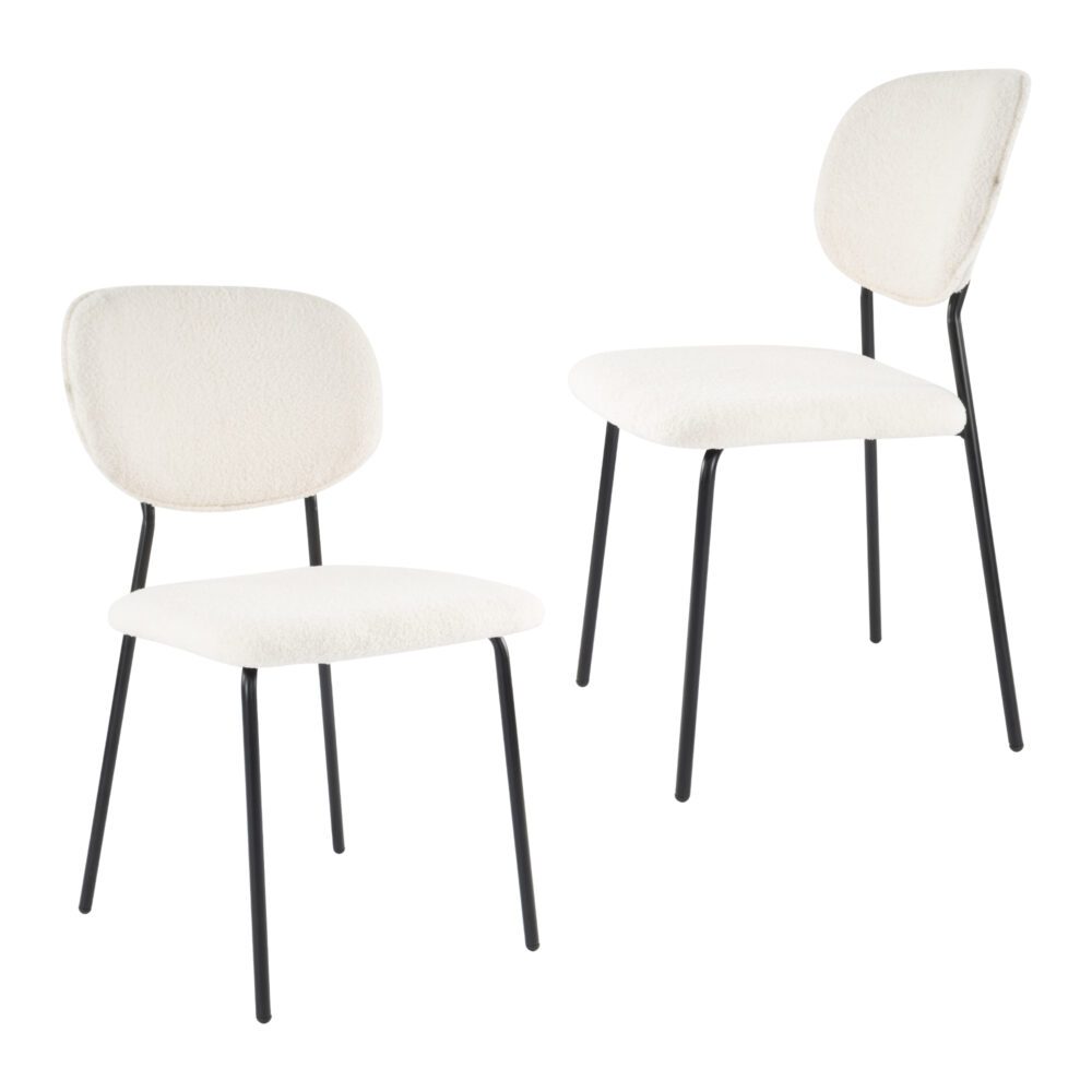 Soft White Teddy Fabric Dining Chair Set with Steel Legs