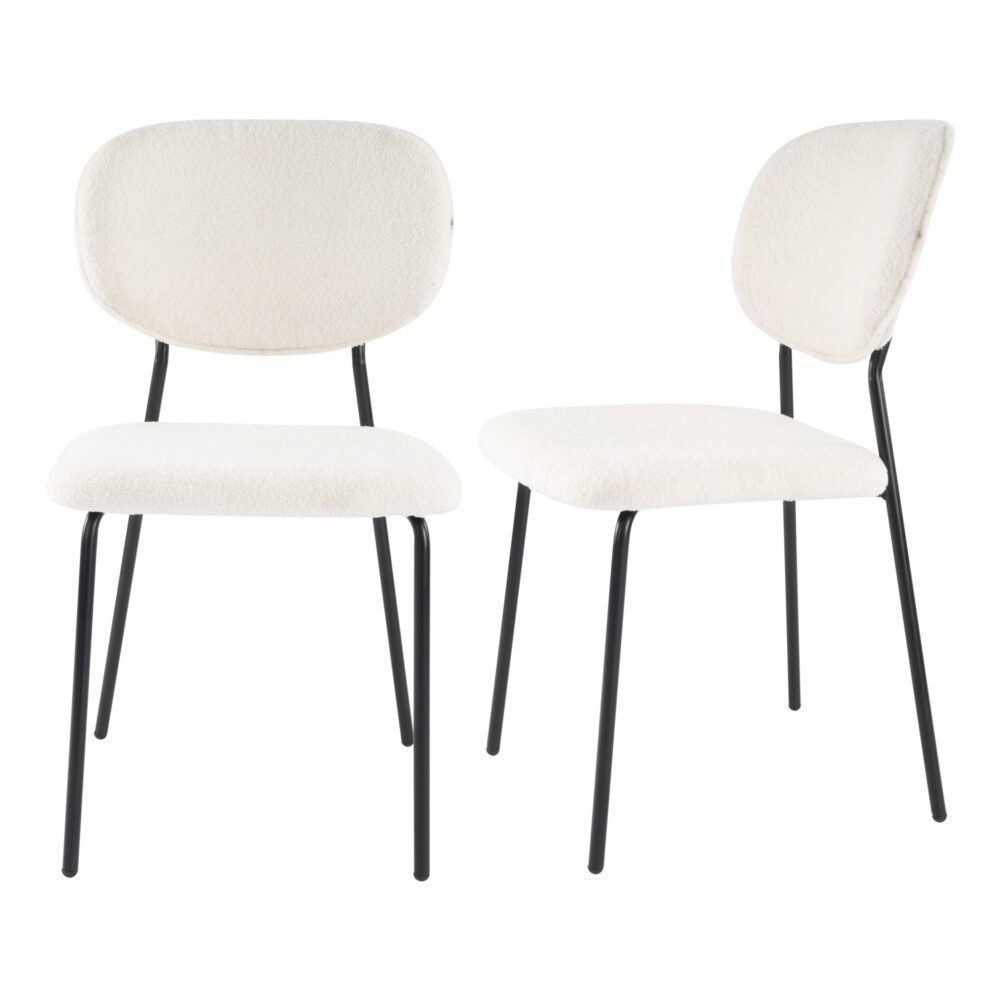 Soft White Teddy Fabric Dining Chair Set with Steel Legs