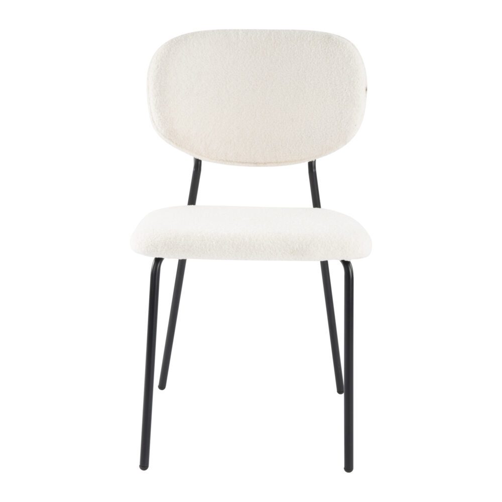 Soft White Teddy Fabric Dining Chair Set with Steel Legs