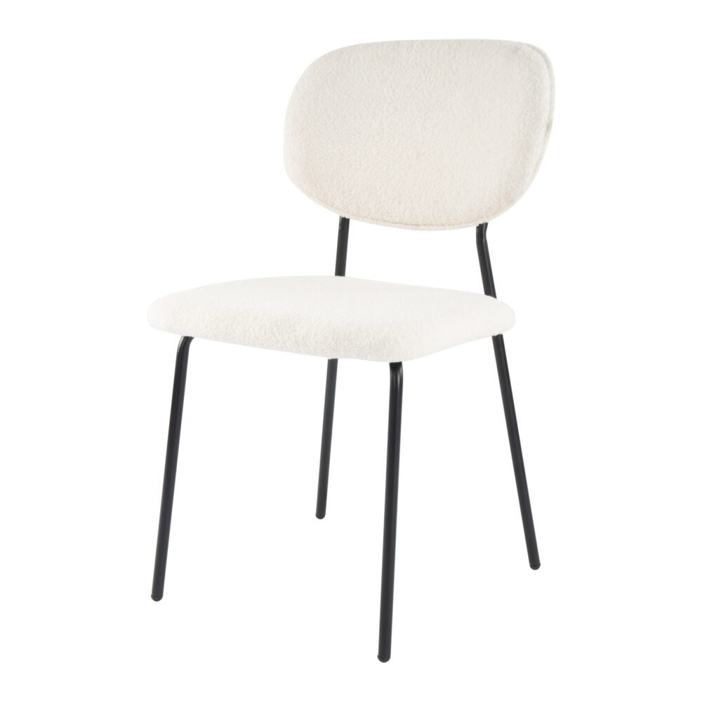 Soft White Teddy Fabric Dining Chair Set with Steel Legs