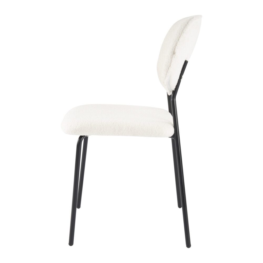 Soft White Teddy Fabric Dining Chair Set with Steel Legs