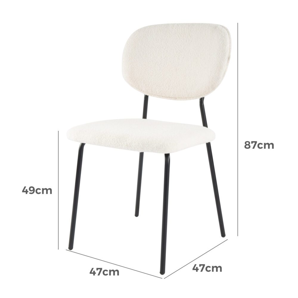 Soft White Teddy Fabric Dining Chair Set with Steel Legs