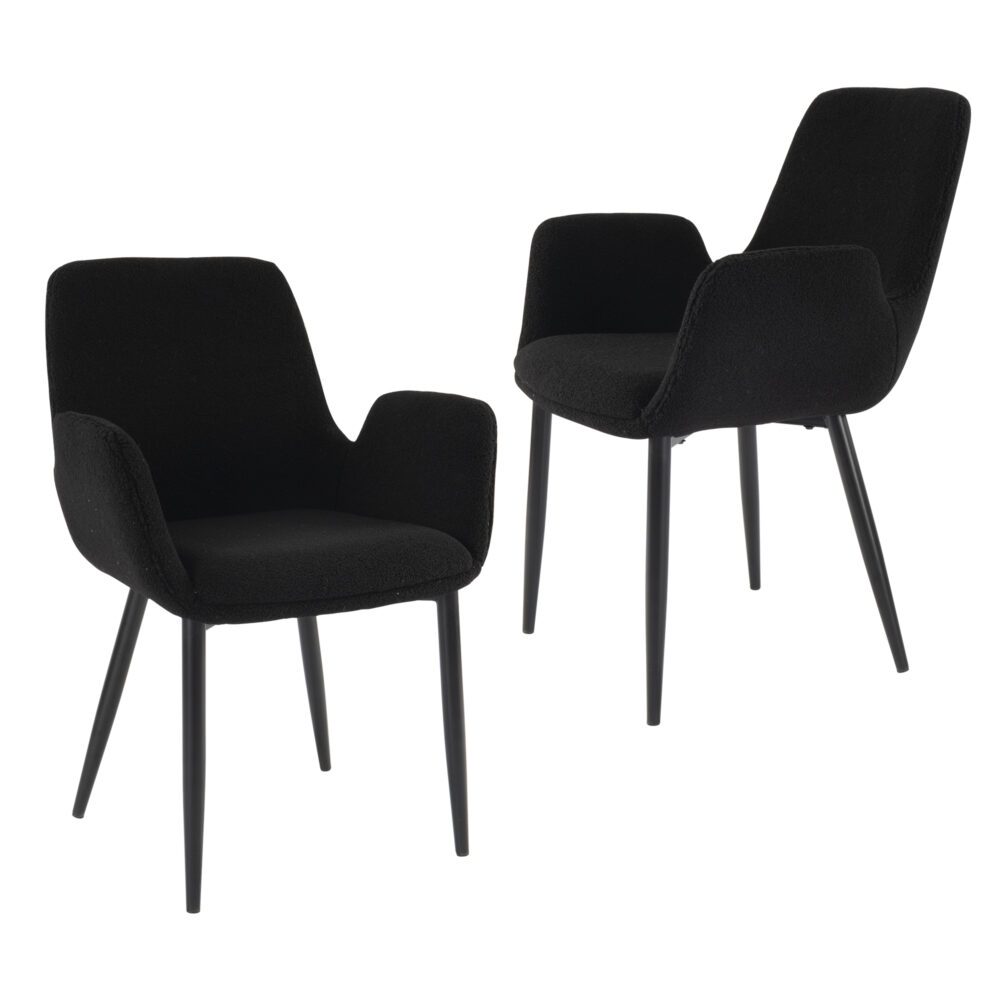 Black Teddy Upholstery Armchair Set with Metal Legs