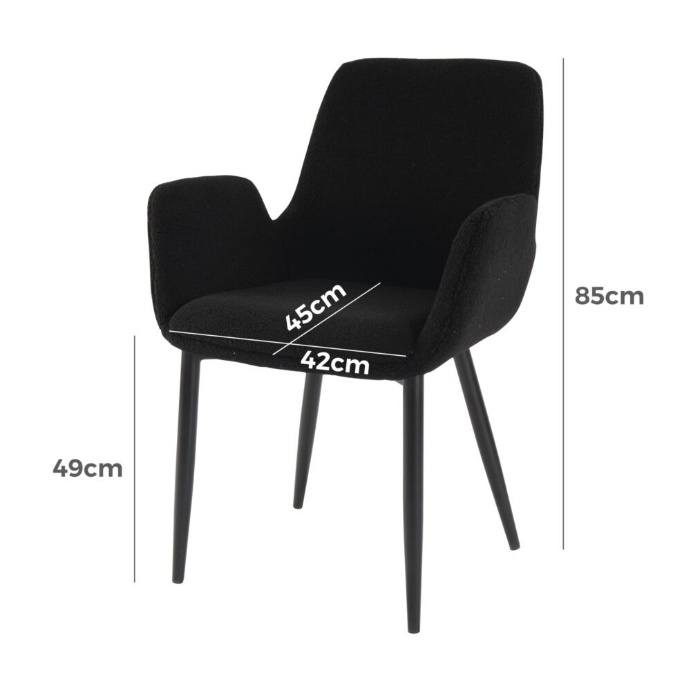 Black Teddy Upholstery Armchair Set with Metal Legs