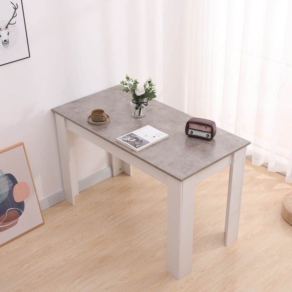 Grey Rectangular Dining Table with 4x Blue Velvet Chairs