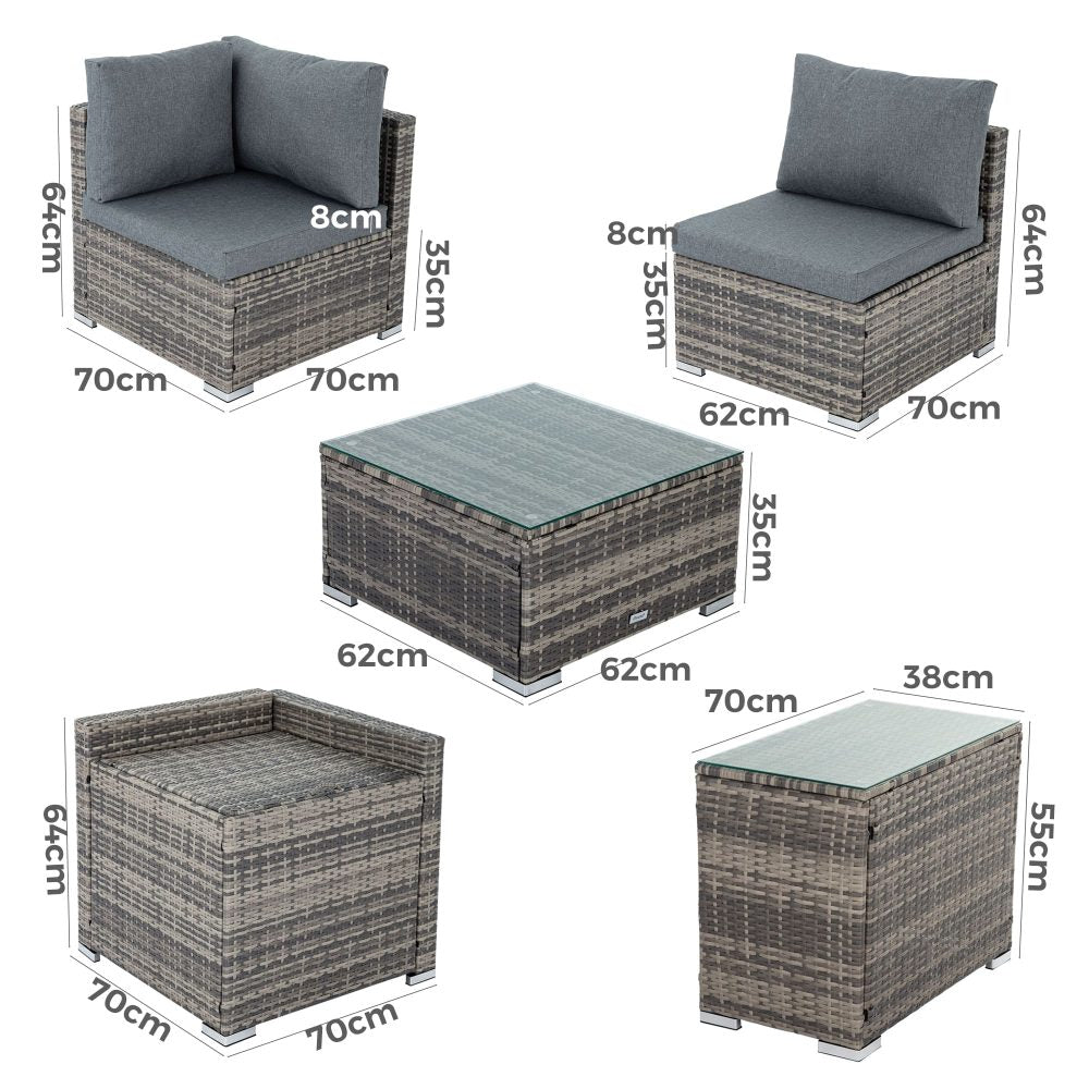 7PC Outdoor Wicker Loveseat Setting with Storage Corner Black