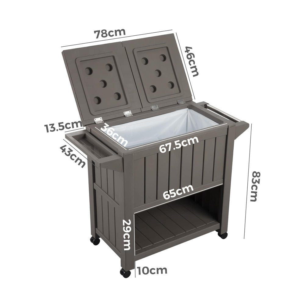 Garden Bar Serving Cart with Cooler Taupe