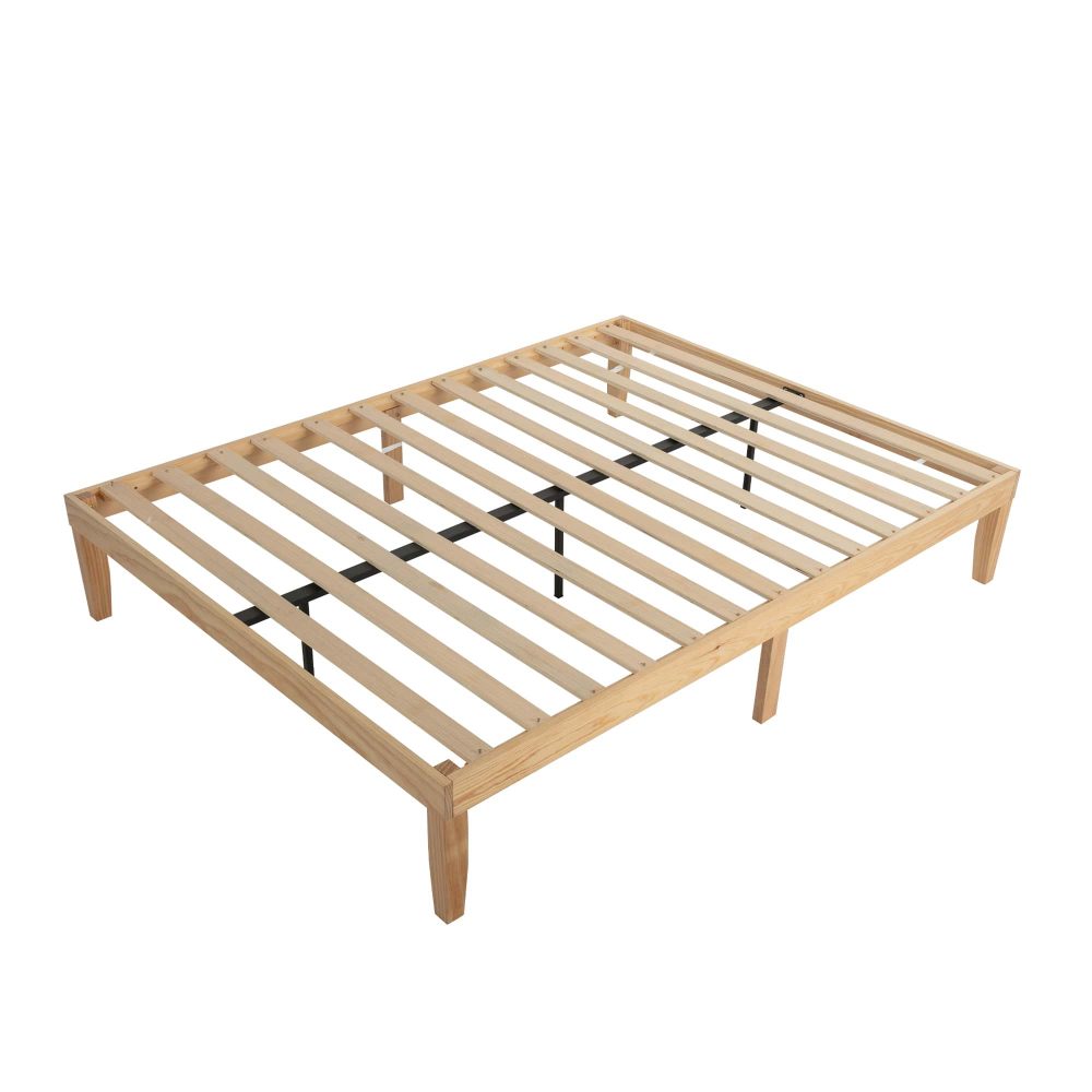 Durable Wood Bed Base Frame, 9-Leg, Storage Space – Double