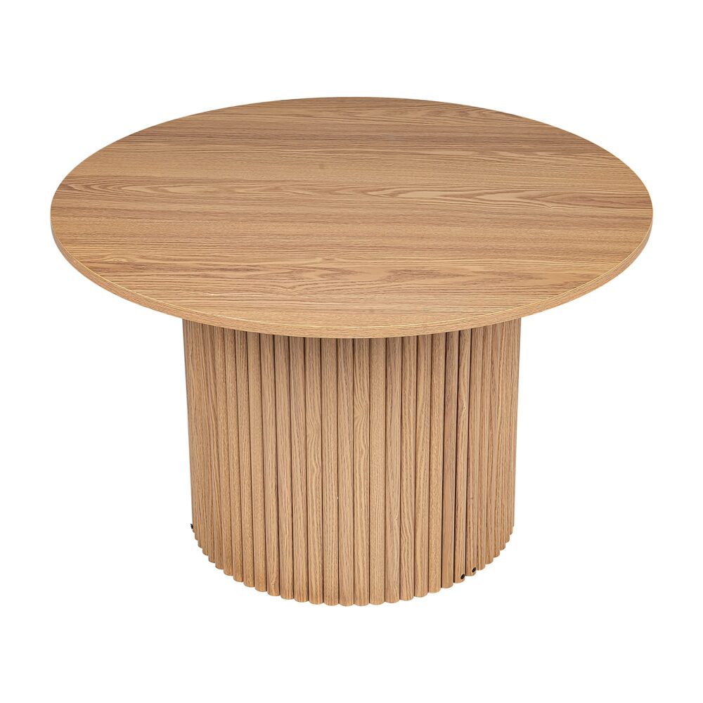 Ribbed Round Wooden Coffee Table, Sturdy, Hollow Design