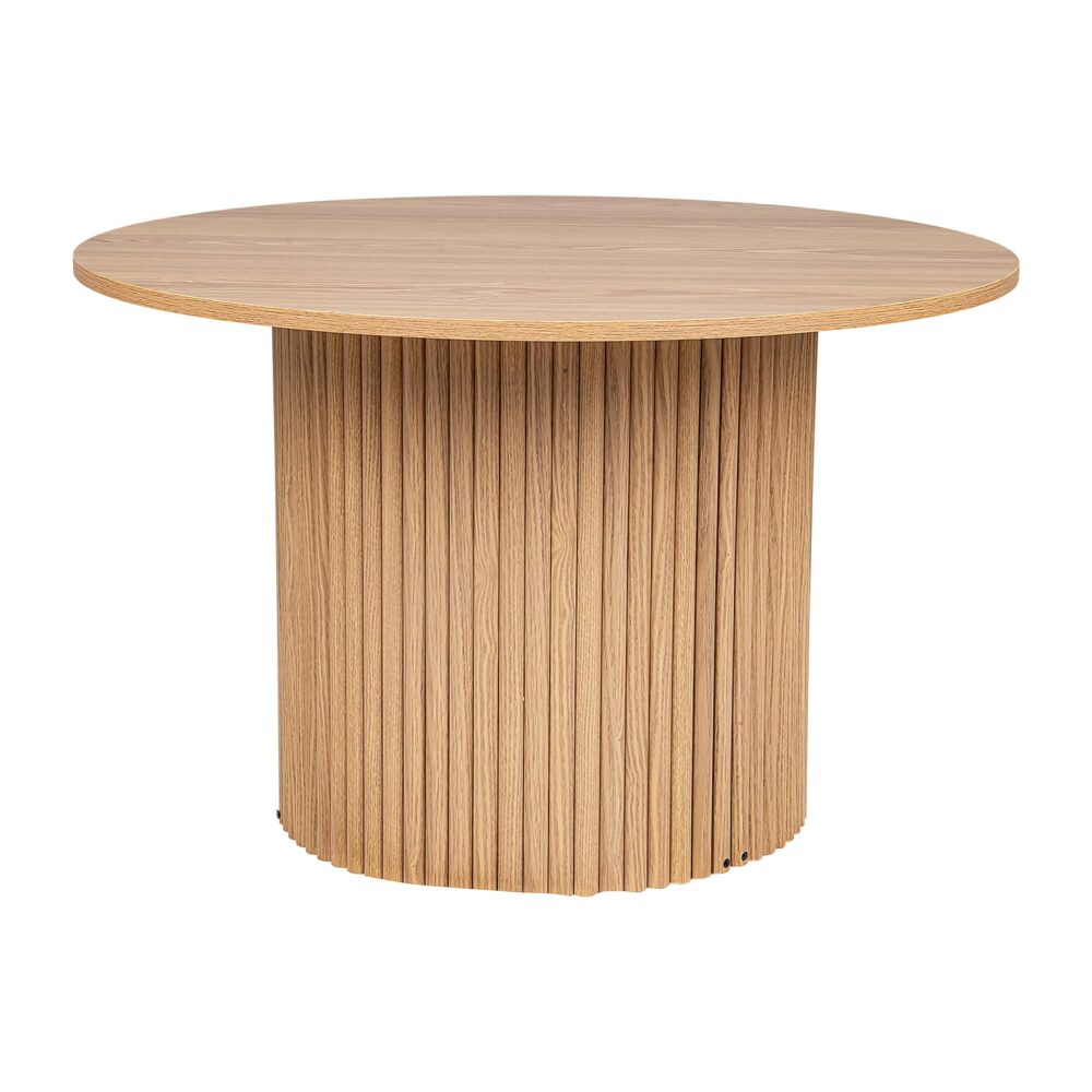 Ribbed Round Wooden Coffee Table, Sturdy, Hollow Design