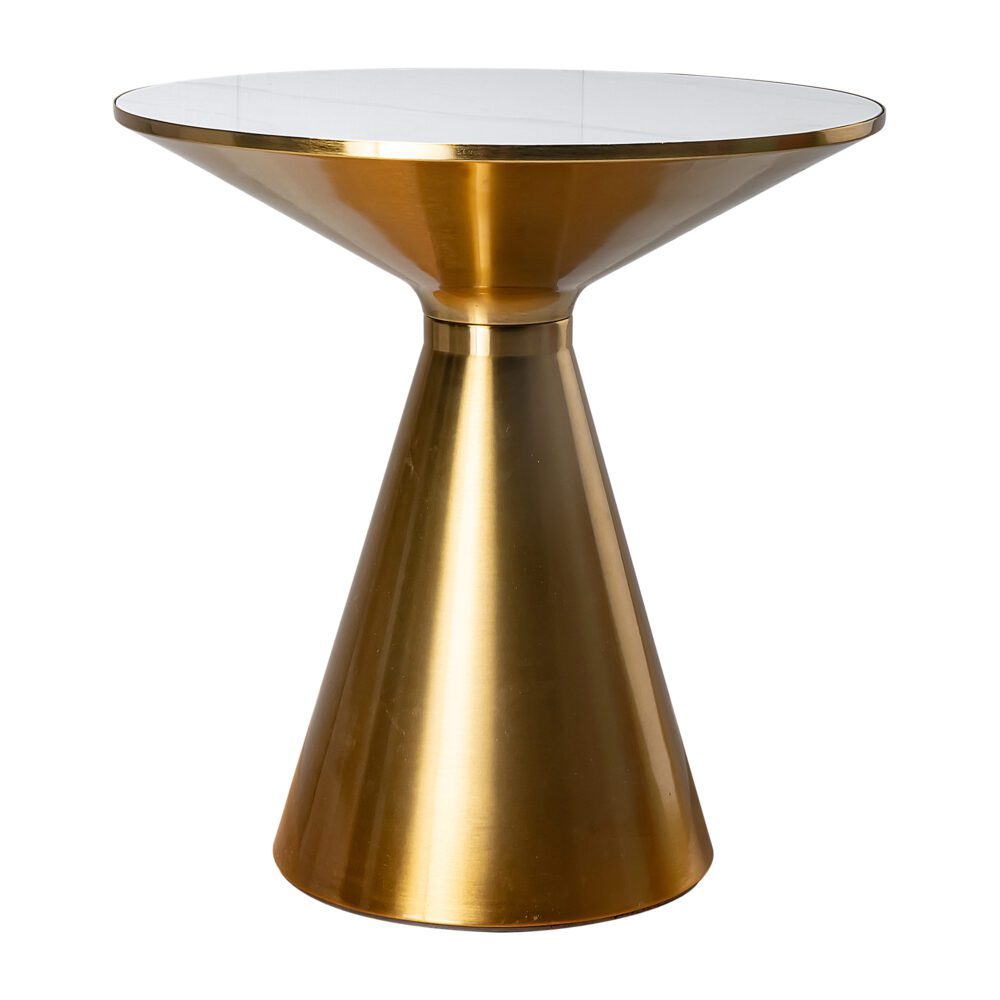 Sintered Stone Round Side Table, Gold Metal Base