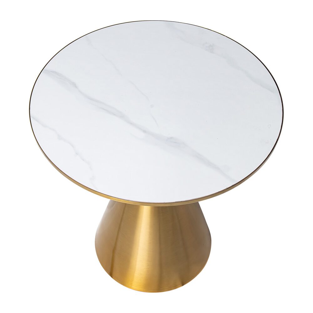 Sintered Stone Round Side Table, Gold Metal Base