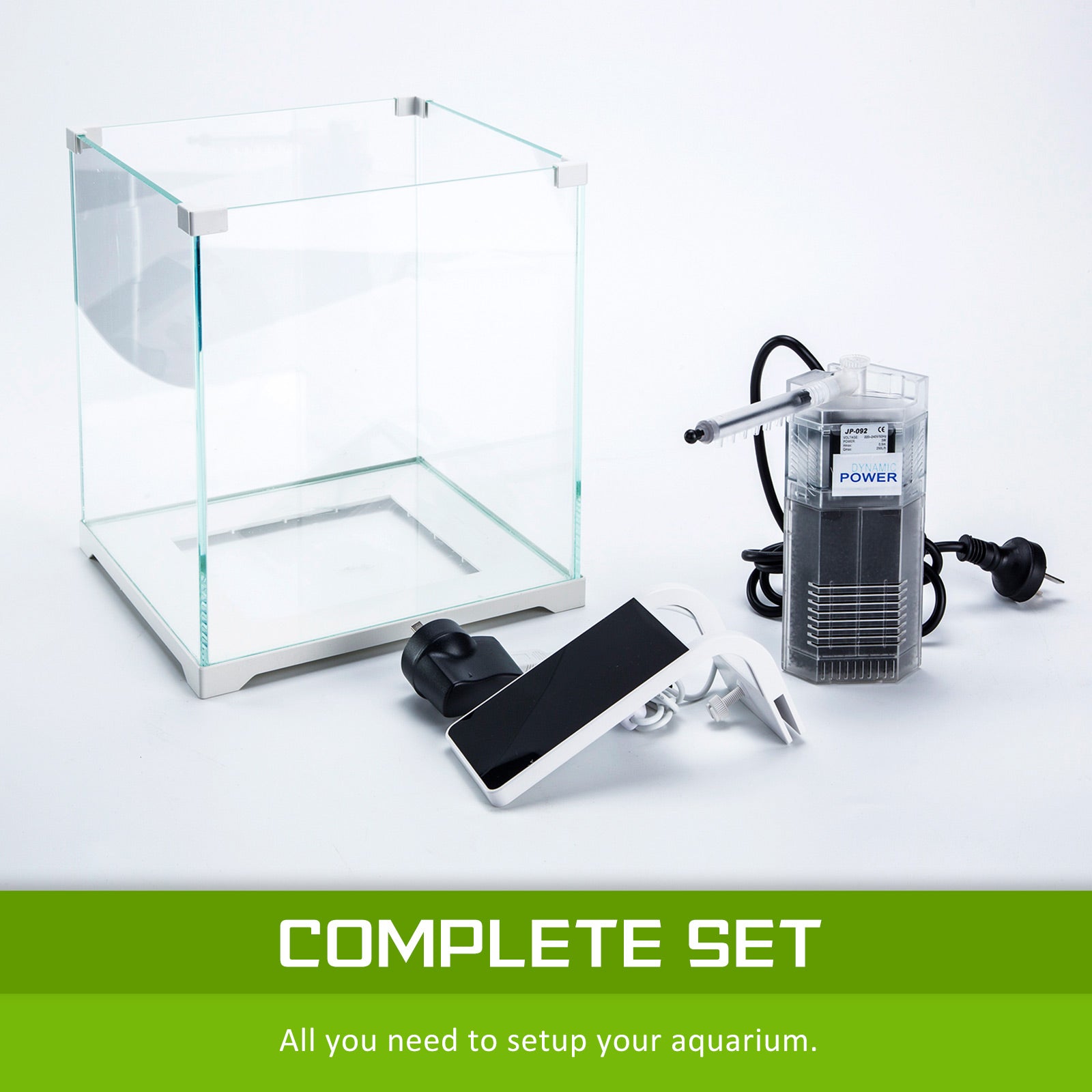 Ultra-Clear Starfire Glass Aquarium Set 16L, LED, Filter - Dynamic Power