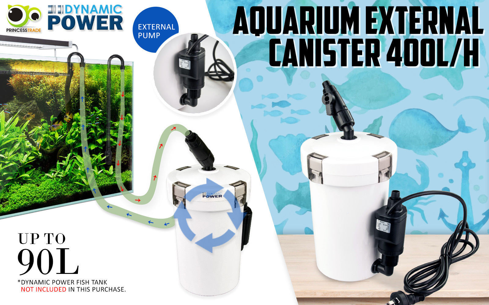 High-Efficiency 400L/H Aquarium Canister Filter, Dynamic Power