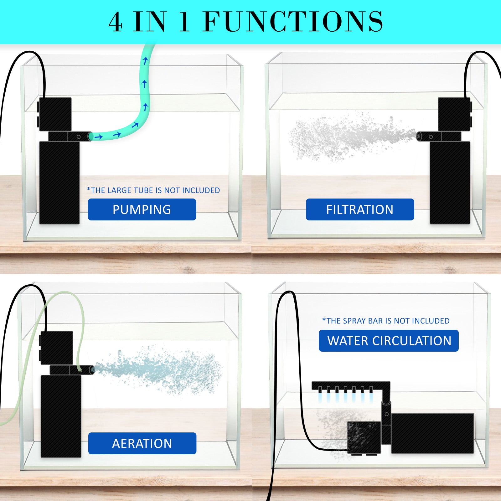 3-in-1 Submersible Aquarium Filter Pump 1200L/H 22W - Dynamic Power