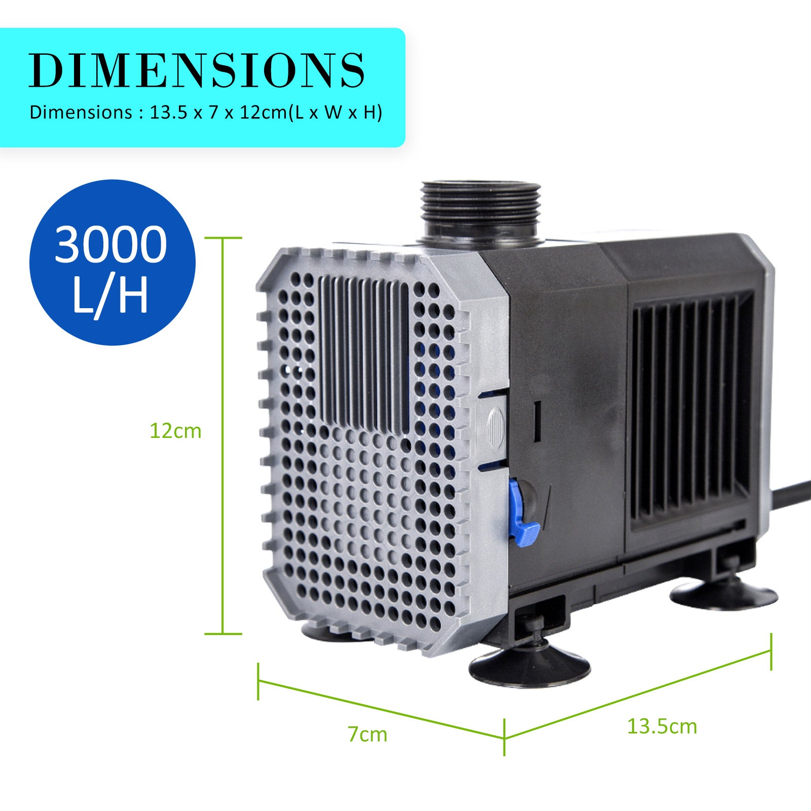 Adjustable 3000L/H Submersible Water Pump, 55W, PVC, Stainless Steel - Dynamic Power