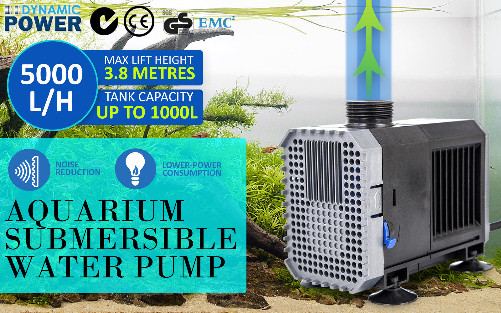 Energy Efficient Adjustable Aquarium Pond Water Pump 5000L/H - Dynamic Power