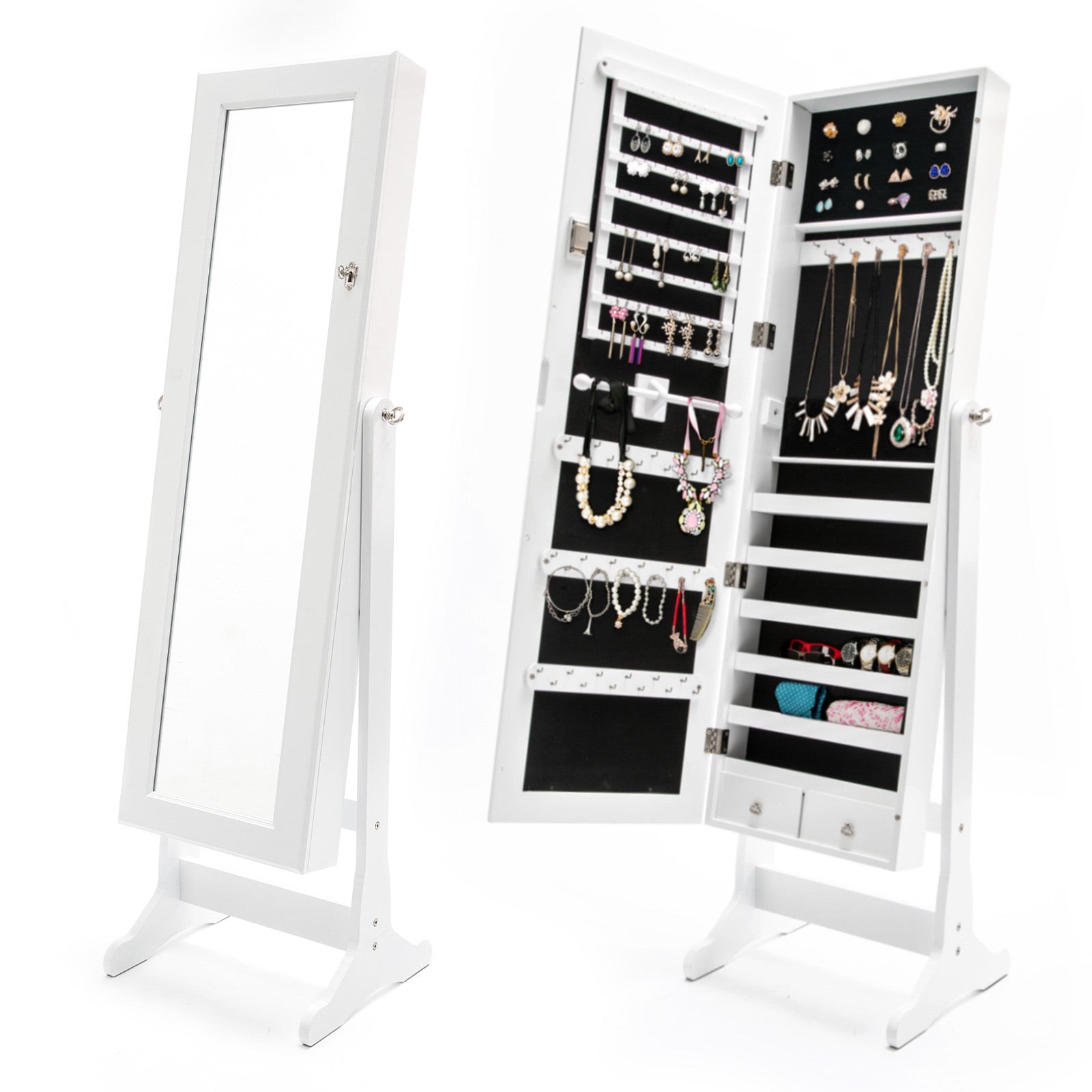 Full-Length Mirror Jewellery Cabinet, 2 Drawers, Lockable - La Bella