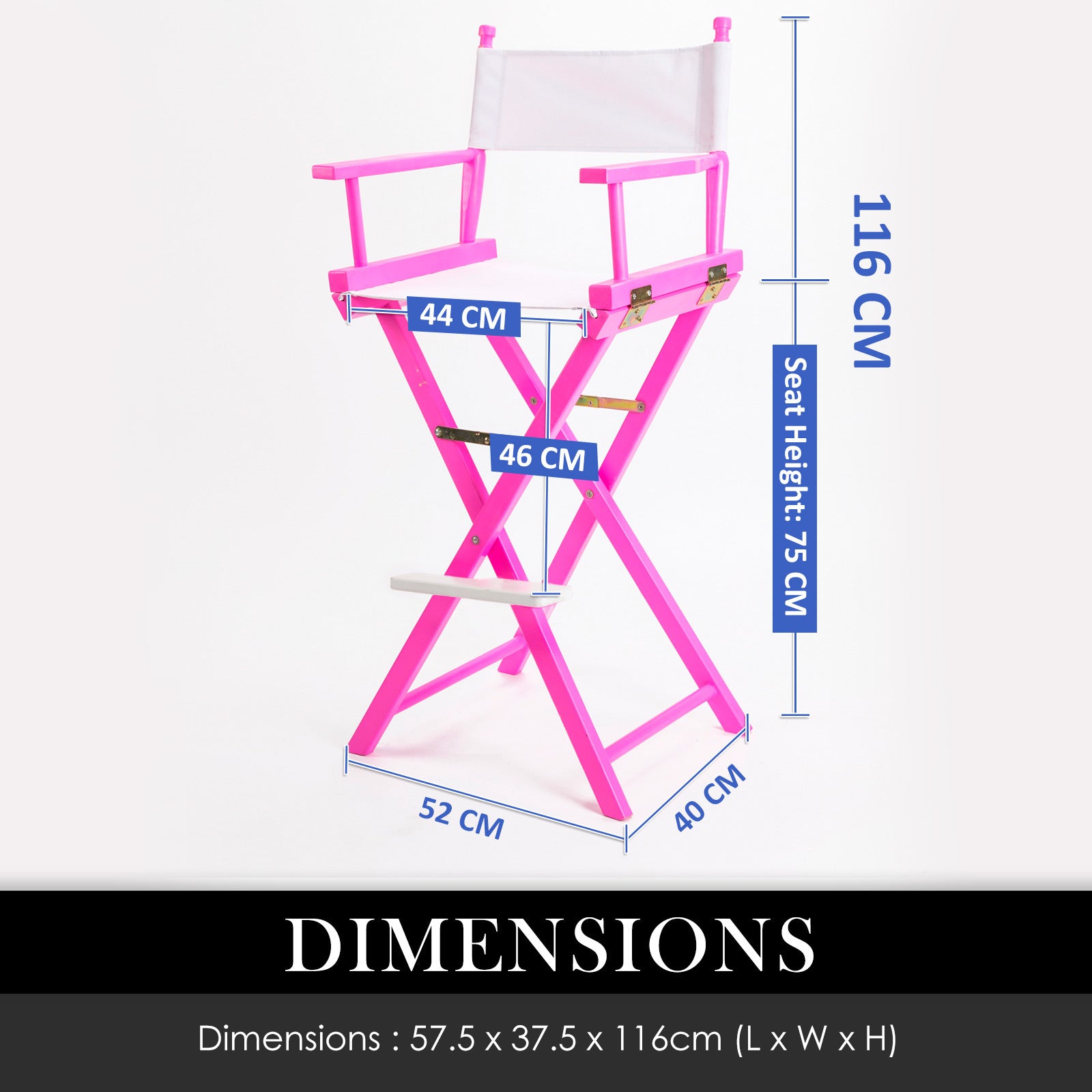 75cm Beech Wood Tall Director Chair, 600D Oxford, La Bella