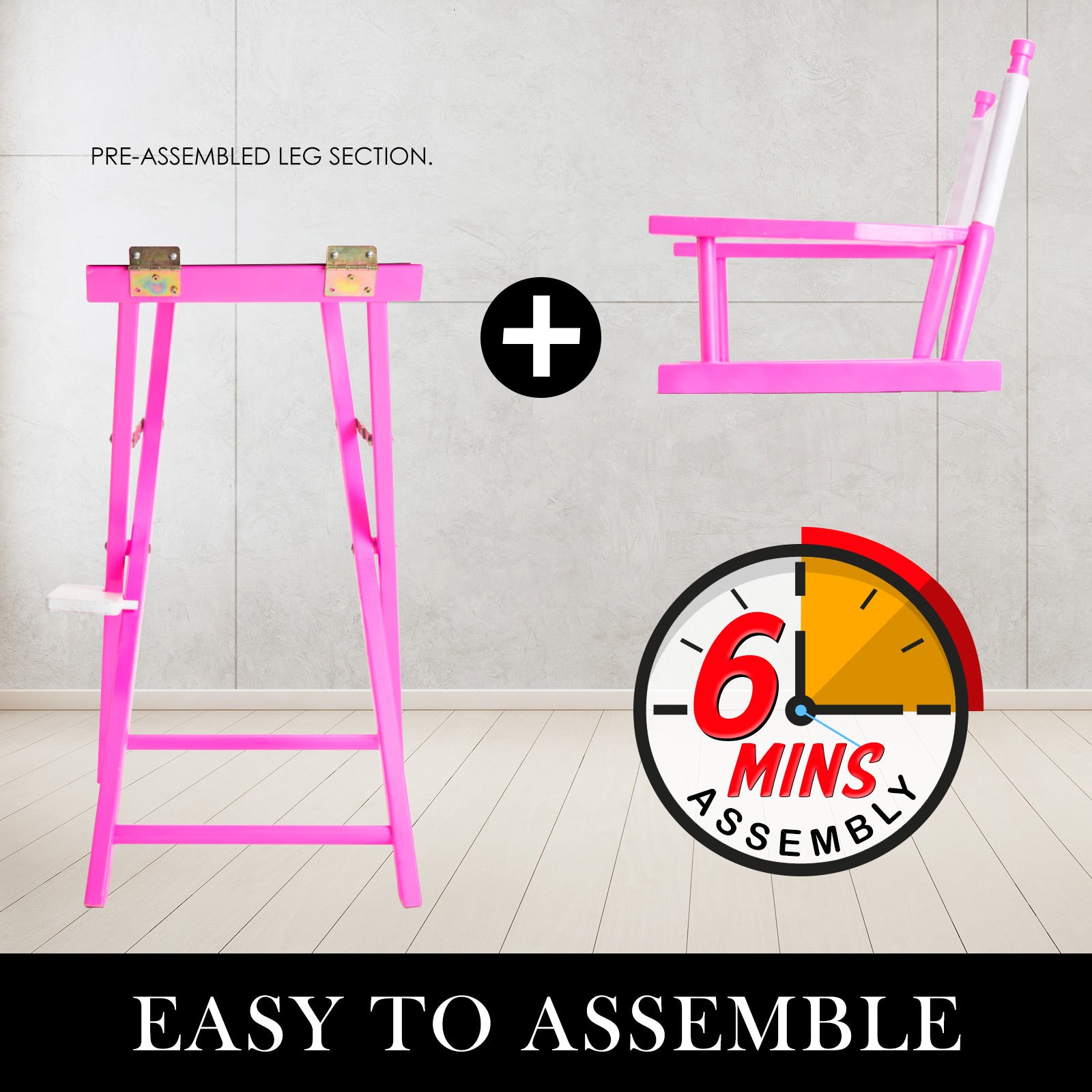 Heavy-Duty Folding Tall Director Chairs 75cm Pink - 2x La Bella