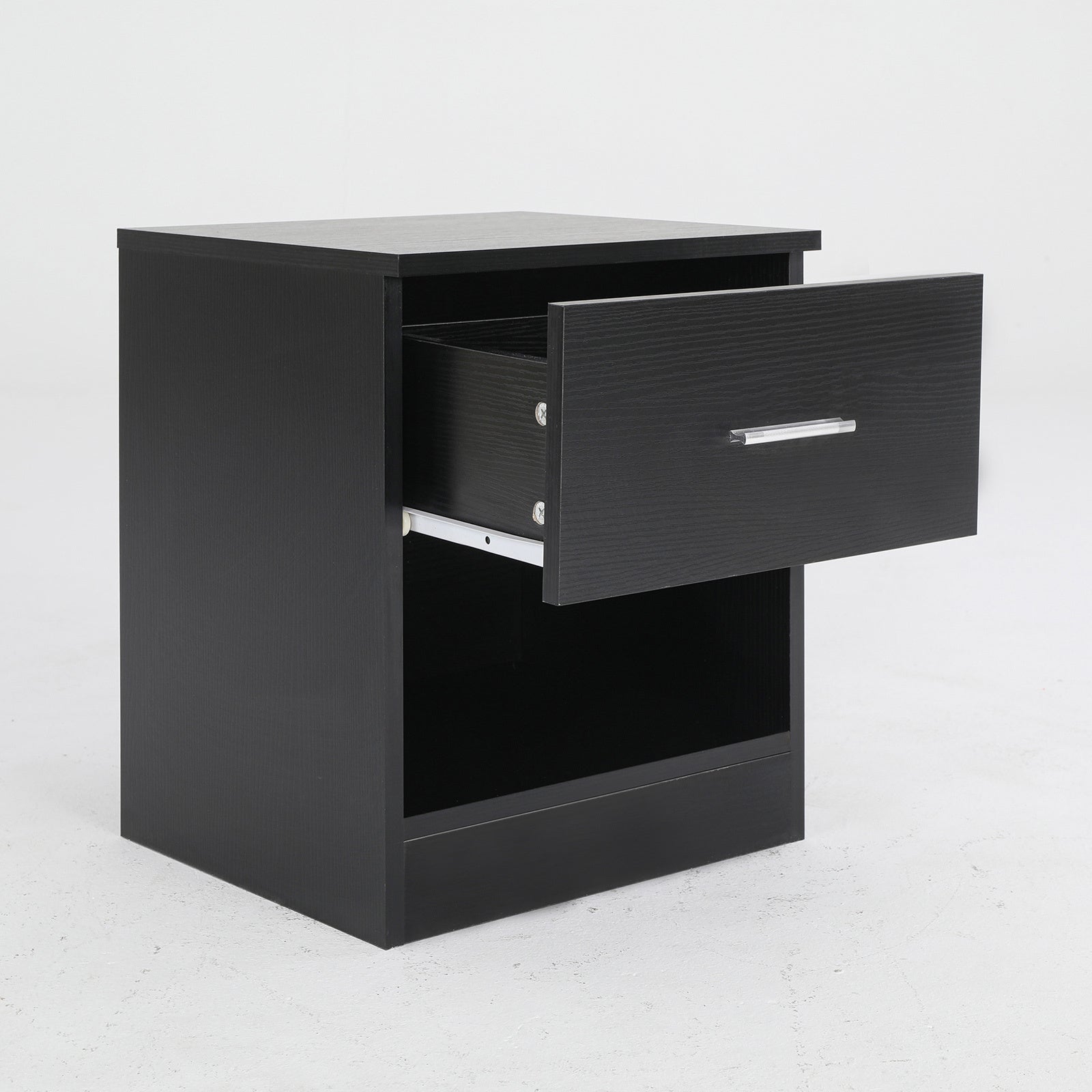 2X Black Bedside Tables with Drawer and Shelf, La Bella