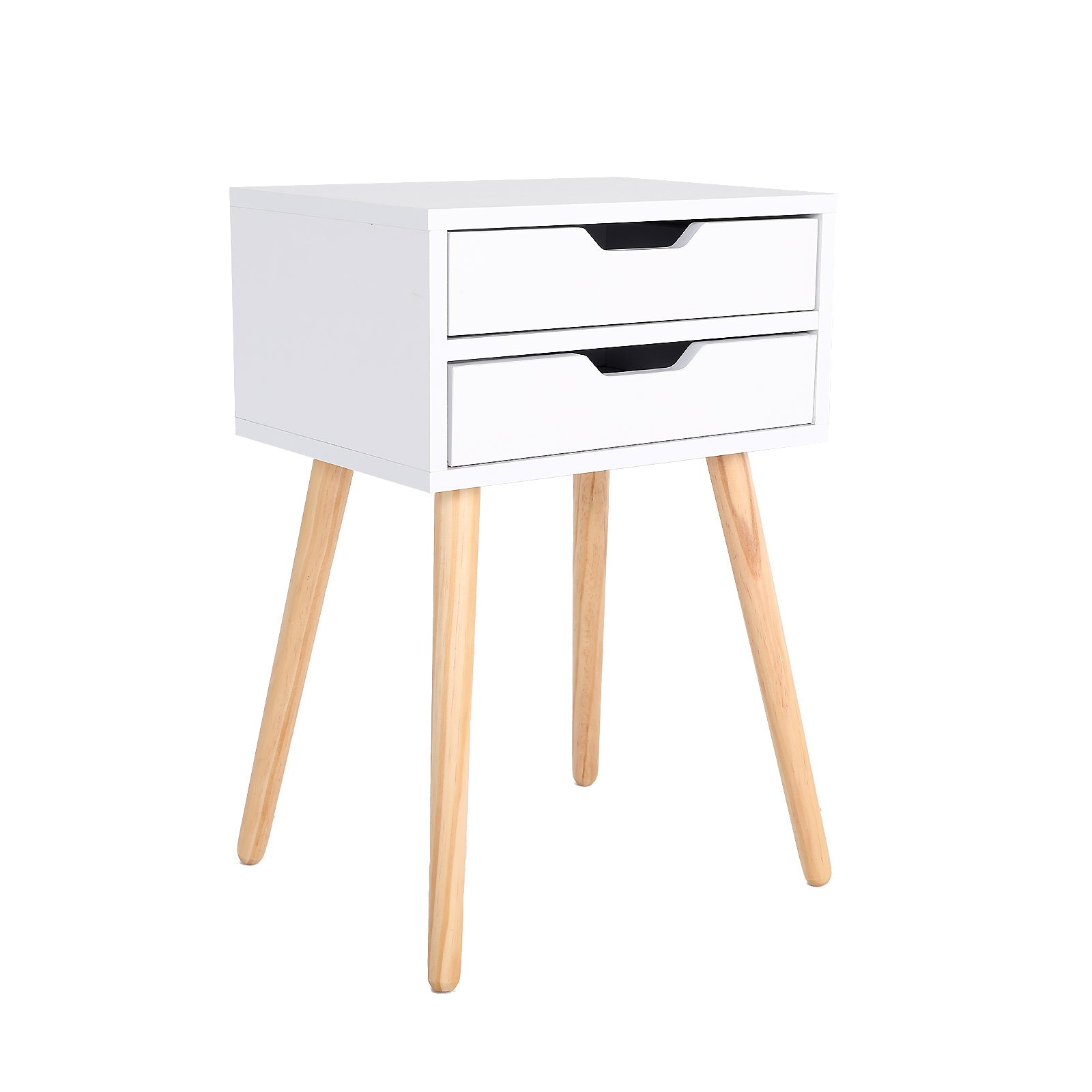 White 2-Drawer Bedside Table, MDF, Pine Legs, La Bella