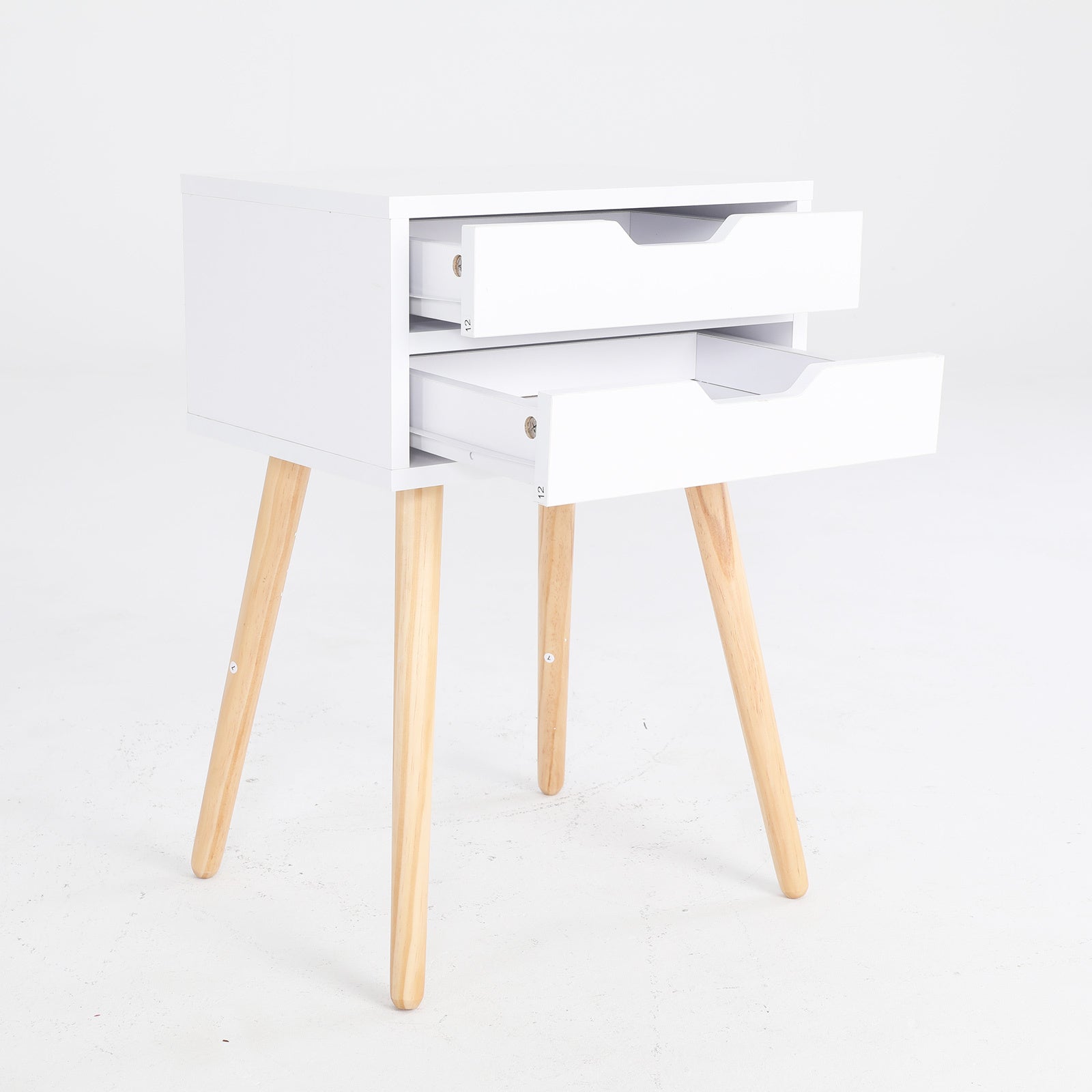 Set of 2 White 2-Drawer Bedside Tables, MDF/Pine Legs - La Bella