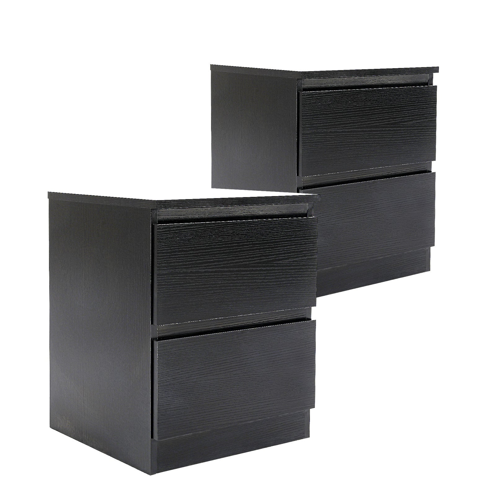 2X Black 2 Drawer Bedside Tables, Smooth Slides, La Bella