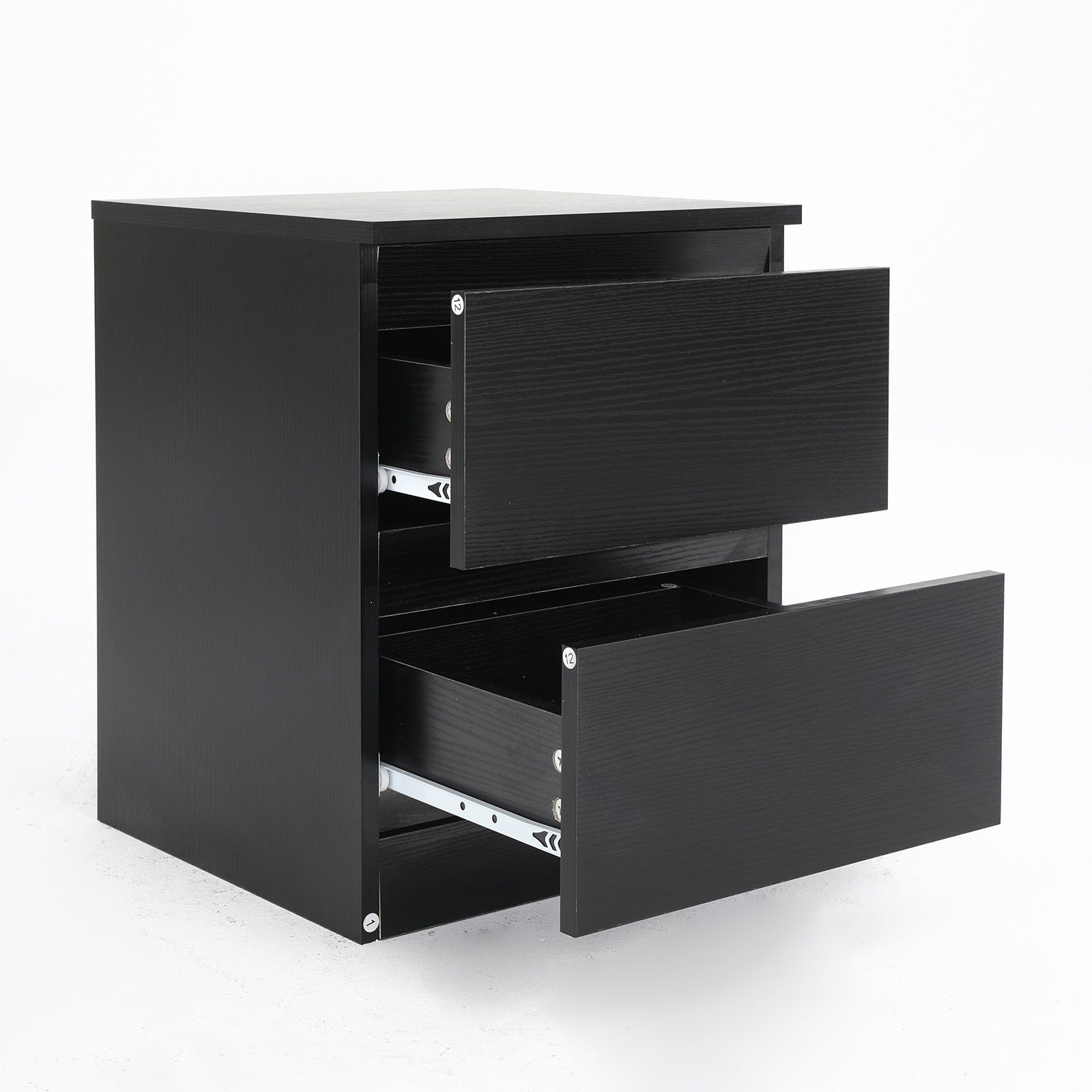 2X Black 2 Drawer Bedside Tables, Smooth Slides, La Bella