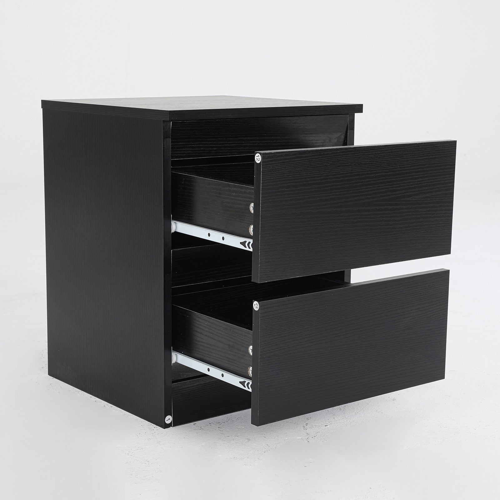 2X Black 2 Drawer Bedside Tables, Smooth Slides, La Bella