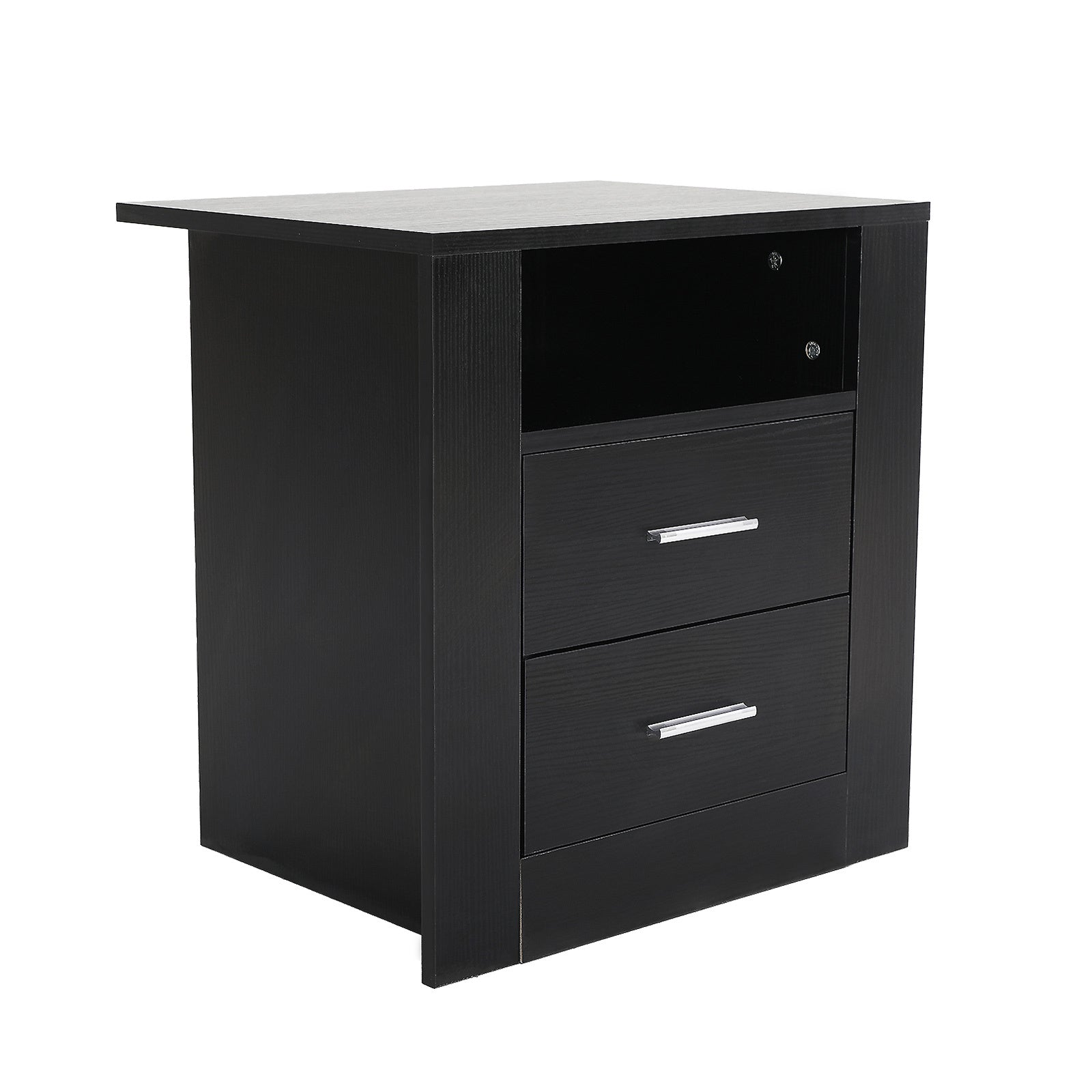 Black Nightstand with Drawers & Shelf, E1 MDF Bedside Table - La Bella