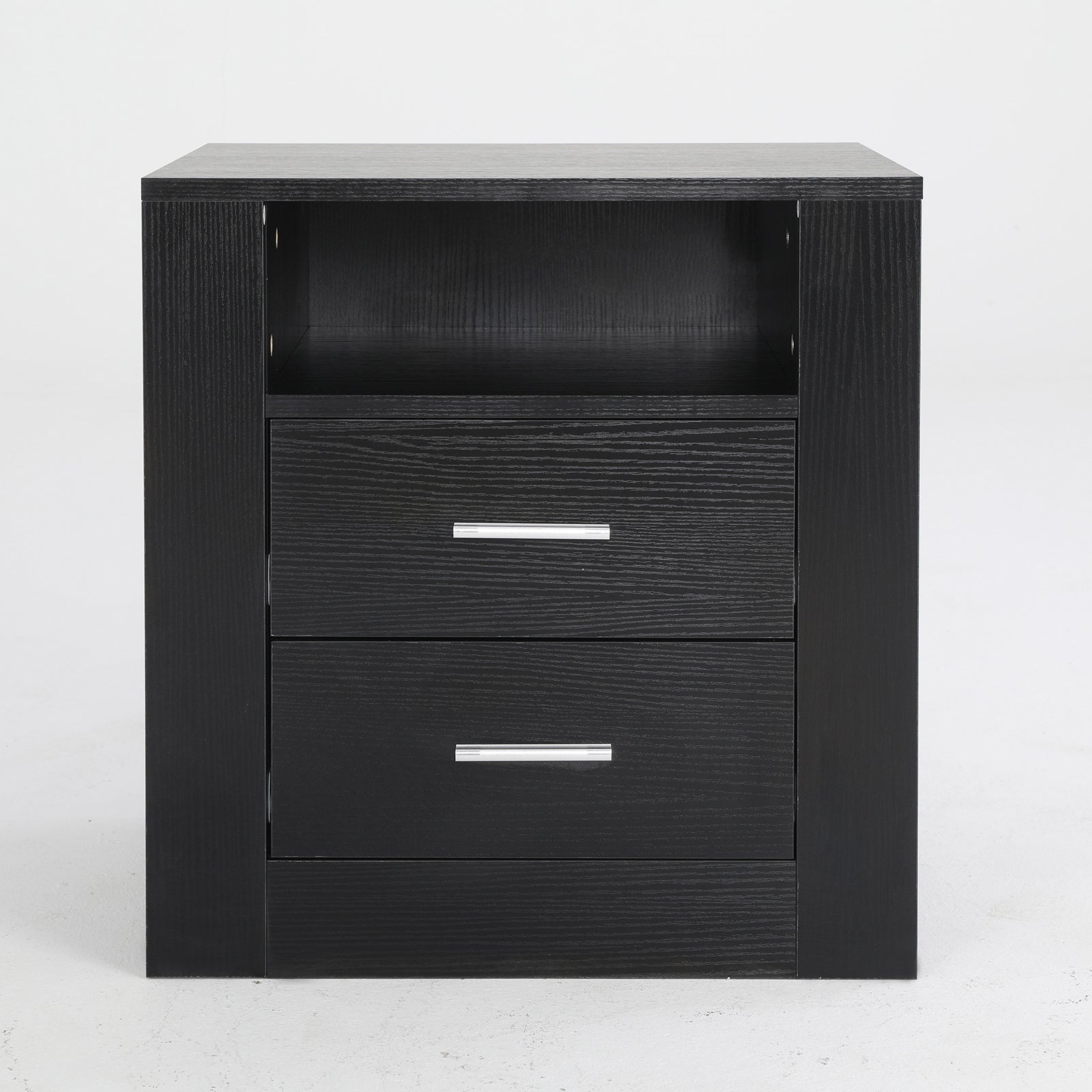 Black Nightstand with Drawers & Shelf, E1 MDF Bedside Table - La Bella