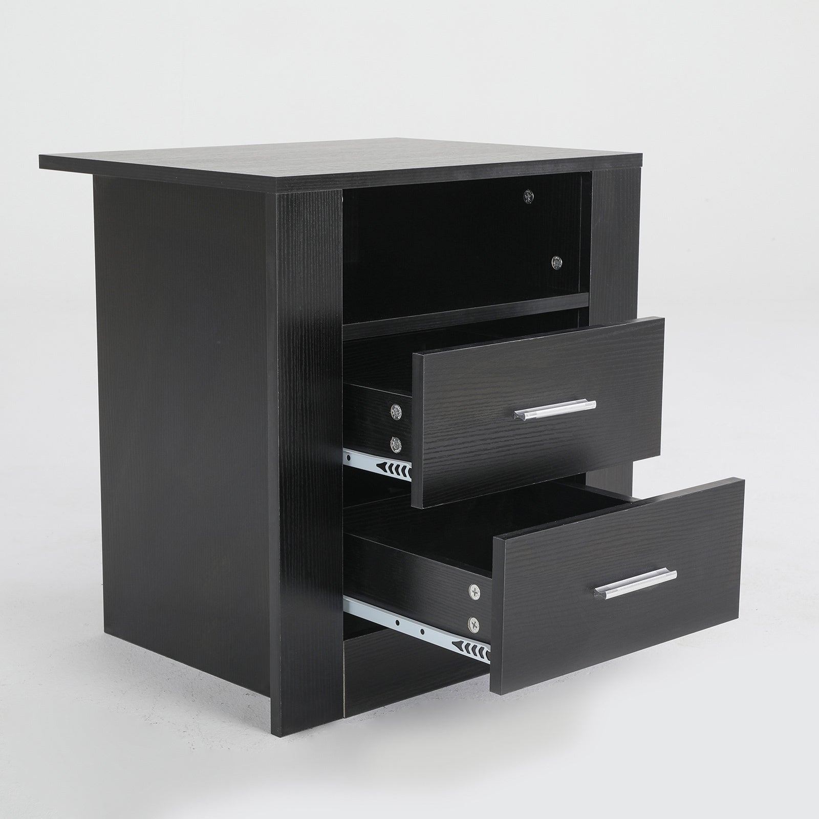 Black Nightstand with Drawers & Shelf, E1 MDF Bedside Table - La Bella