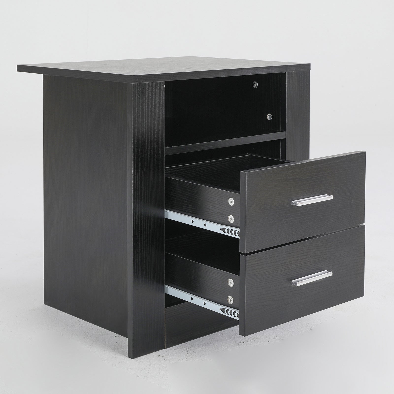 Black Nightstand with Drawers & Shelf, E1 MDF Bedside Table - La Bella