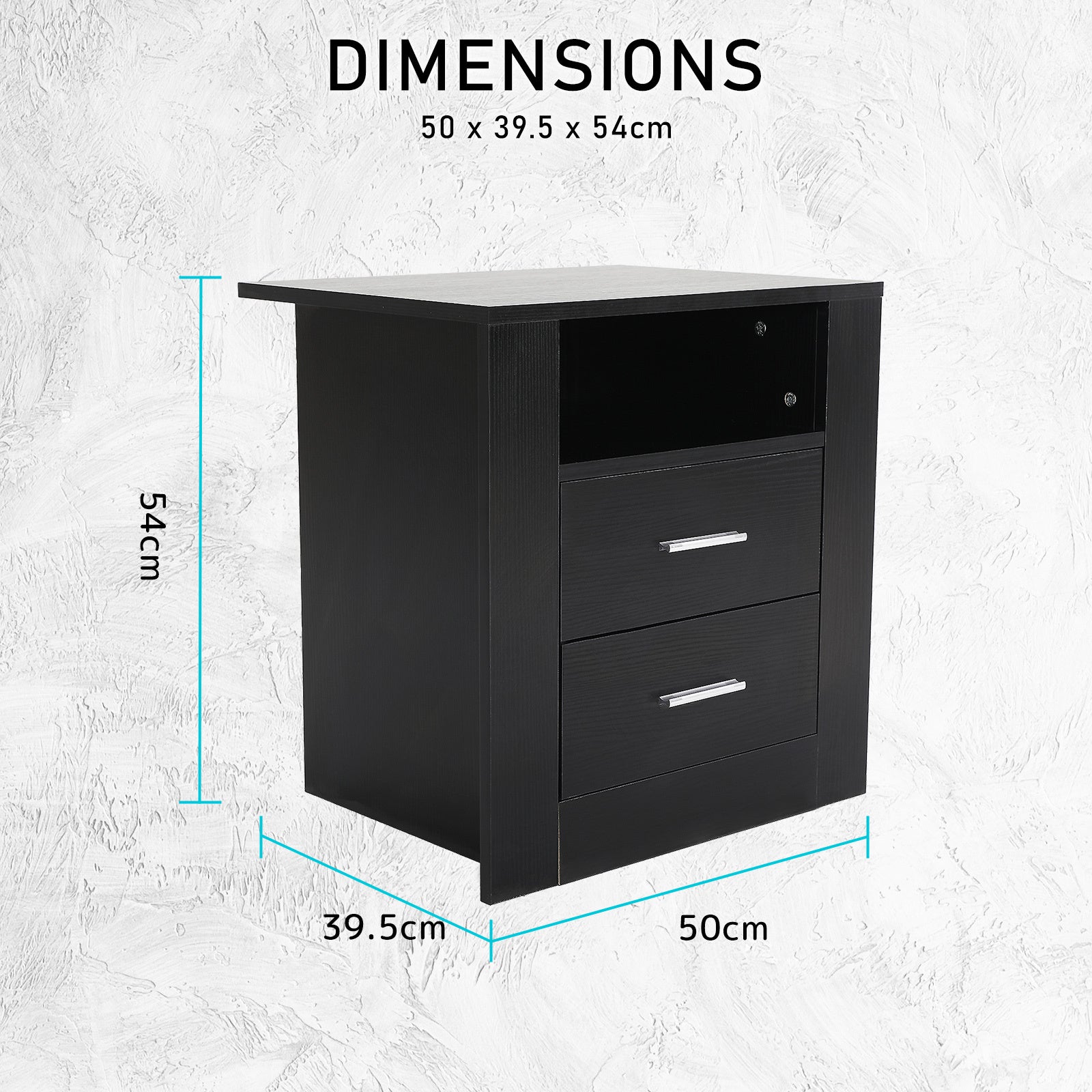 Black Nightstand with Drawers & Shelf, E1 MDF Bedside Table - La Bella