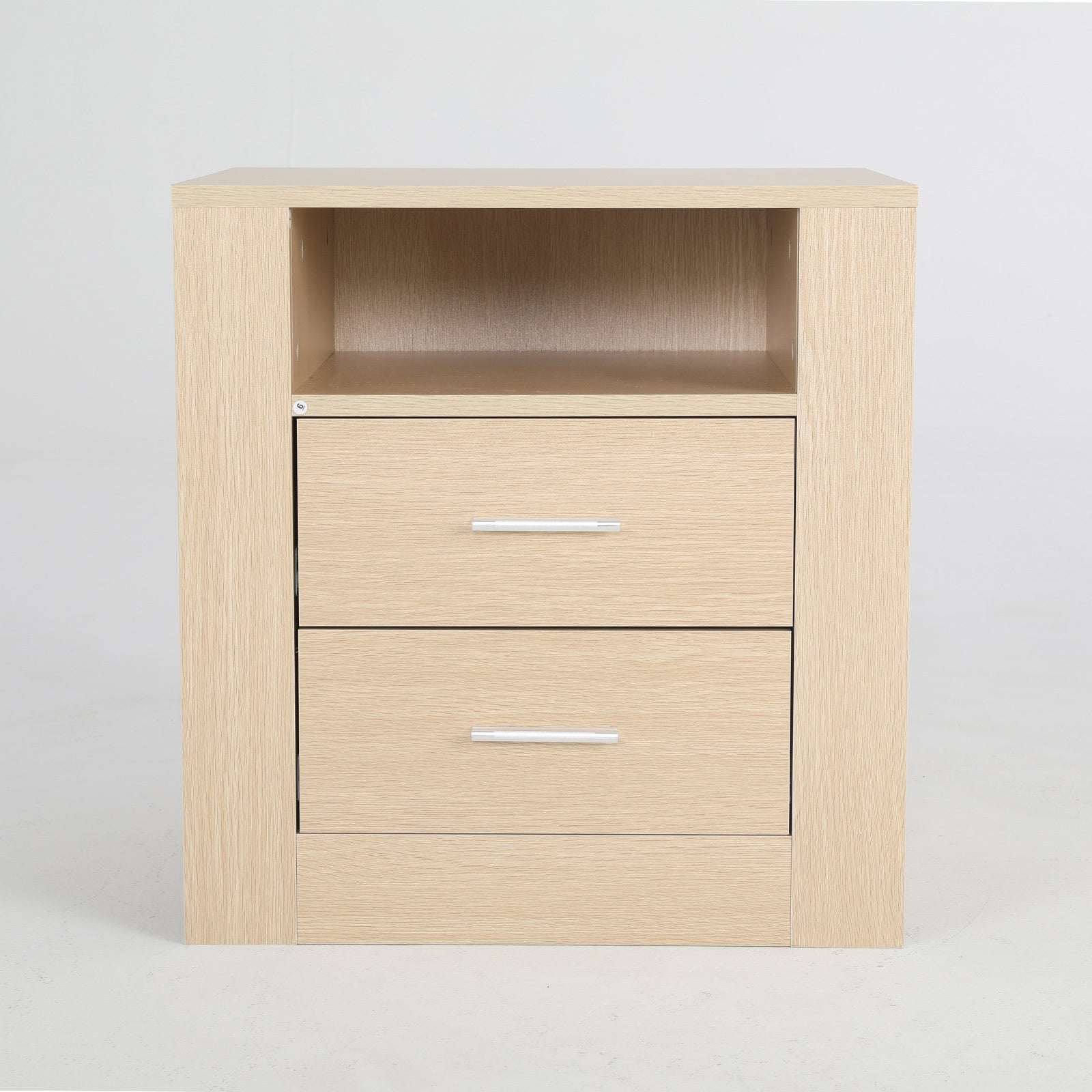 2X Oak Bedside Table with 2 Drawers & Shelf - La Bella