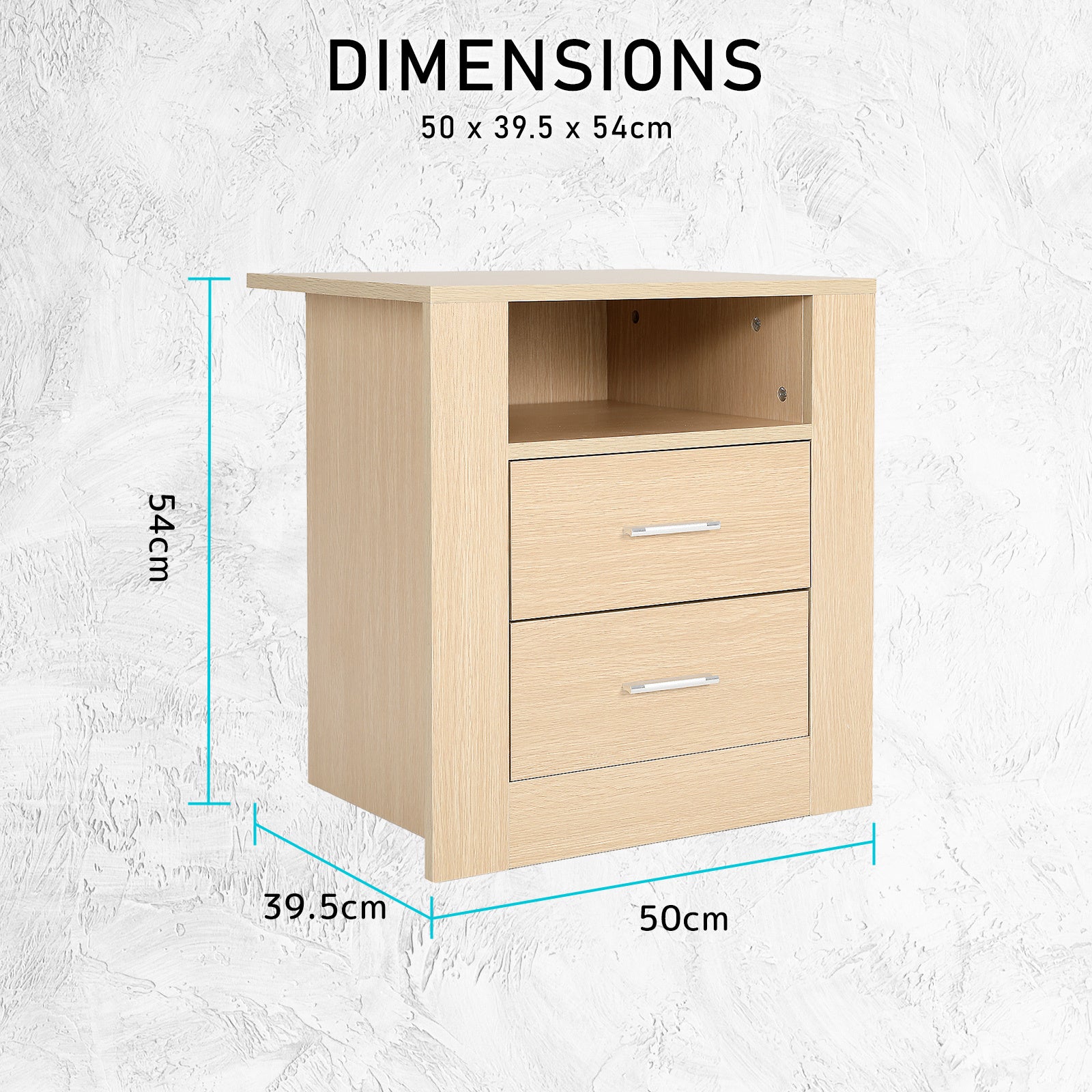 2X Oak Bedside Table with 2 Drawers & Shelf - La Bella